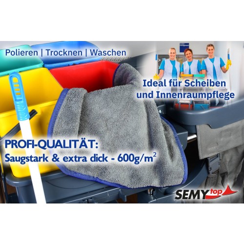 SEMYtop Microfaser-Tuch Poliertuch 40x40cm grau extra saugstark